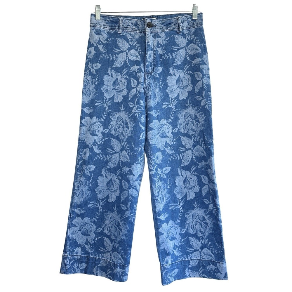 Bagatelle Floral Wide Leg Denim Jeans Blue Rose Print Size 29 Boho‎ Chic Retro